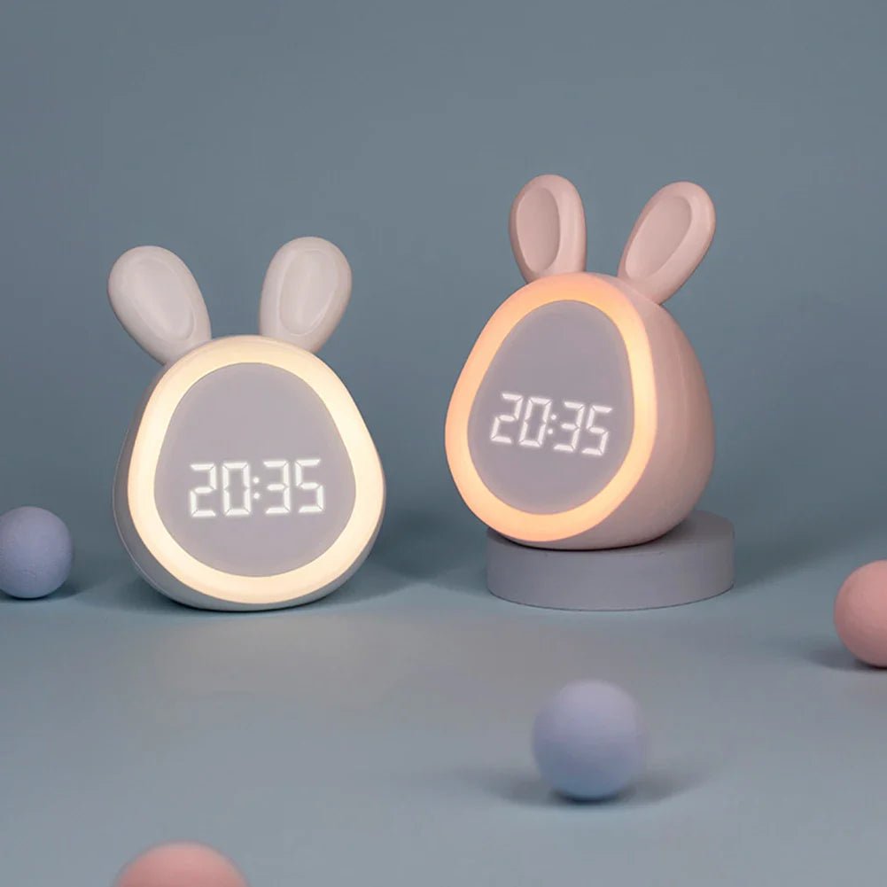 Kanint-formad barn väckarklocka med LED-nattlampa - BunniGlow |