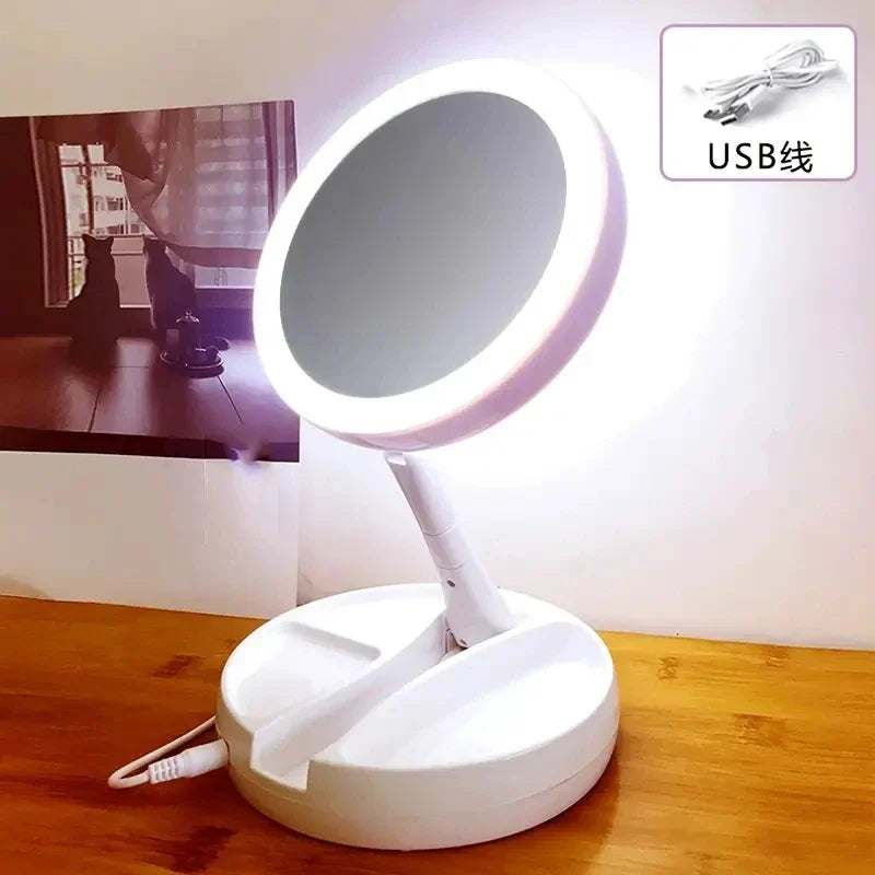 Glamora Resemirror LED | Dubbel-Sidig &amp; 10x Förstoring | Fällbar &amp; Bärbar | Med Tillbehörsfack