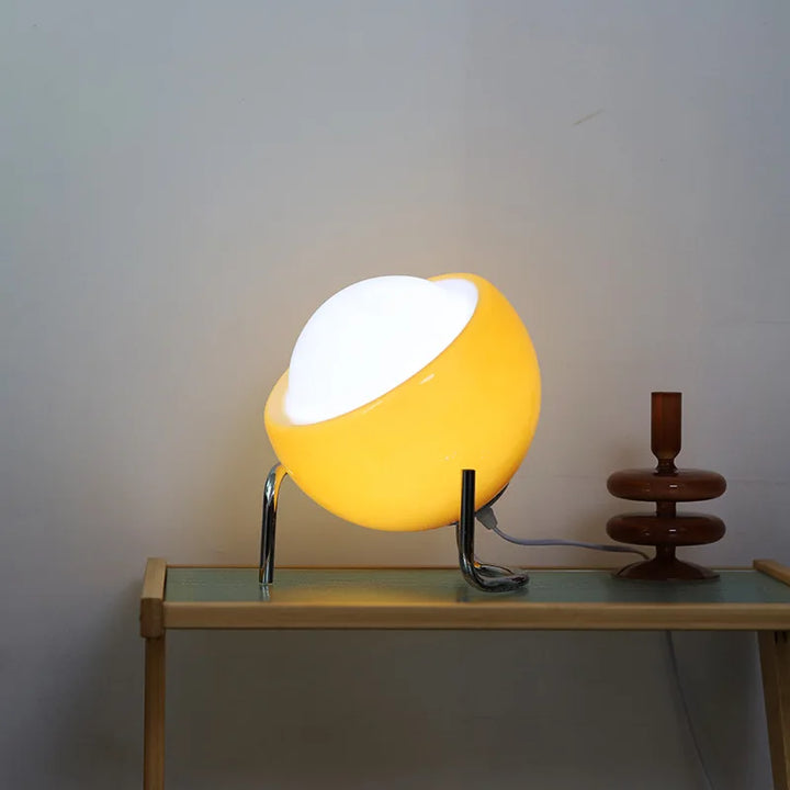 Aurivio Bordslampa | Glas &amp; Rostfritt Stål | Retro-Nordisk Design | LED Nattlampa Beige/Orange | Ø21×H25 cm