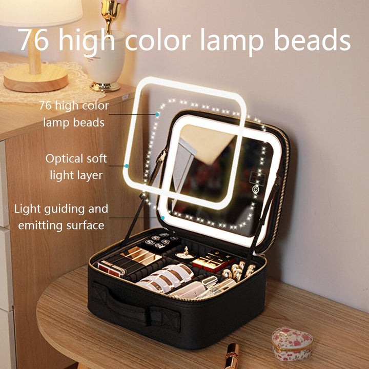 Resemakeupväska med LED-ljus och spegel, bärbar