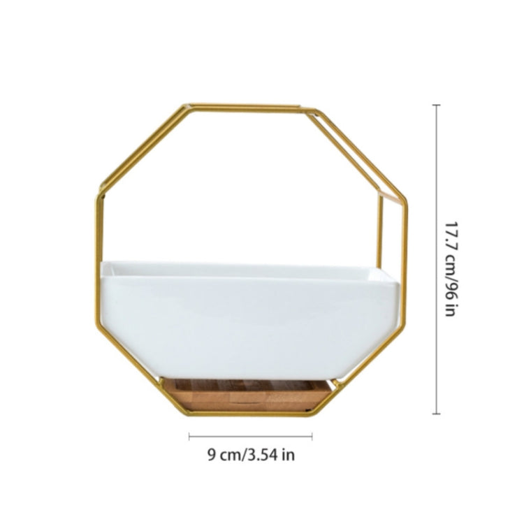 Enkel oktagonal geometrisk väggmonterad bordssucculentplatta med bambustöd och järnram (Guld)