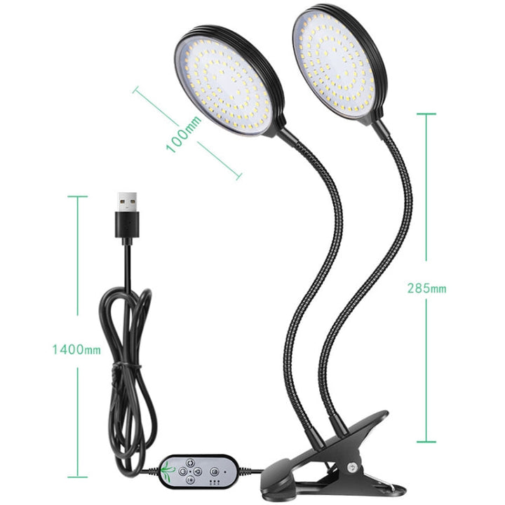 LED Växtbelysning Lampor USB Fjärrkontroll Klämma Vattentålig Fullspektrum Naturligt Vitt Fröplanta Ljus, Effekt: 60W Fyra Huvuden