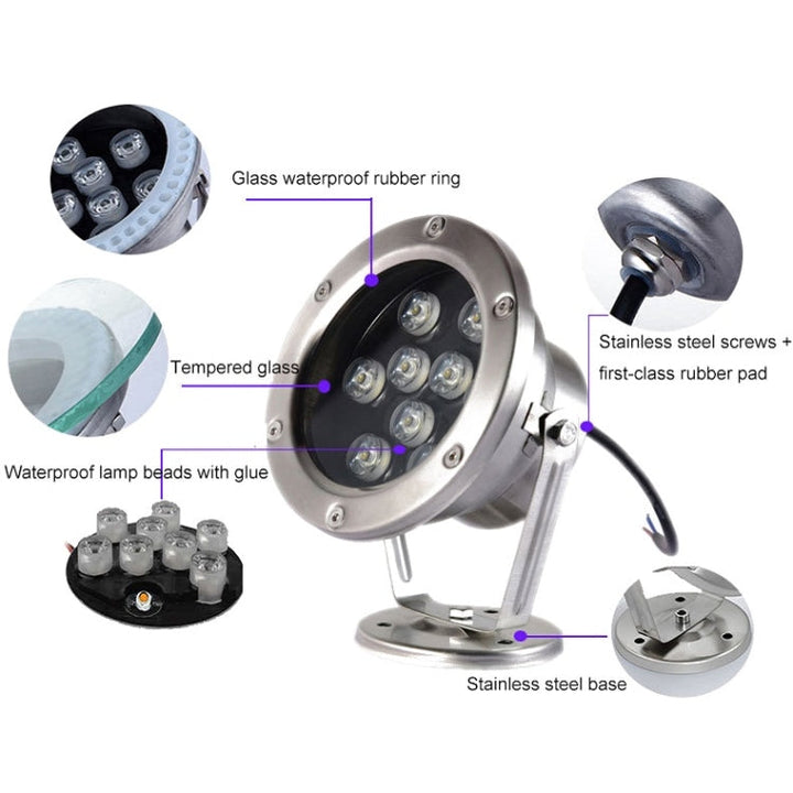 LED Underwater Light Pool Fish Pond Fountain Waterproof Landscape Light 18W (Vit)