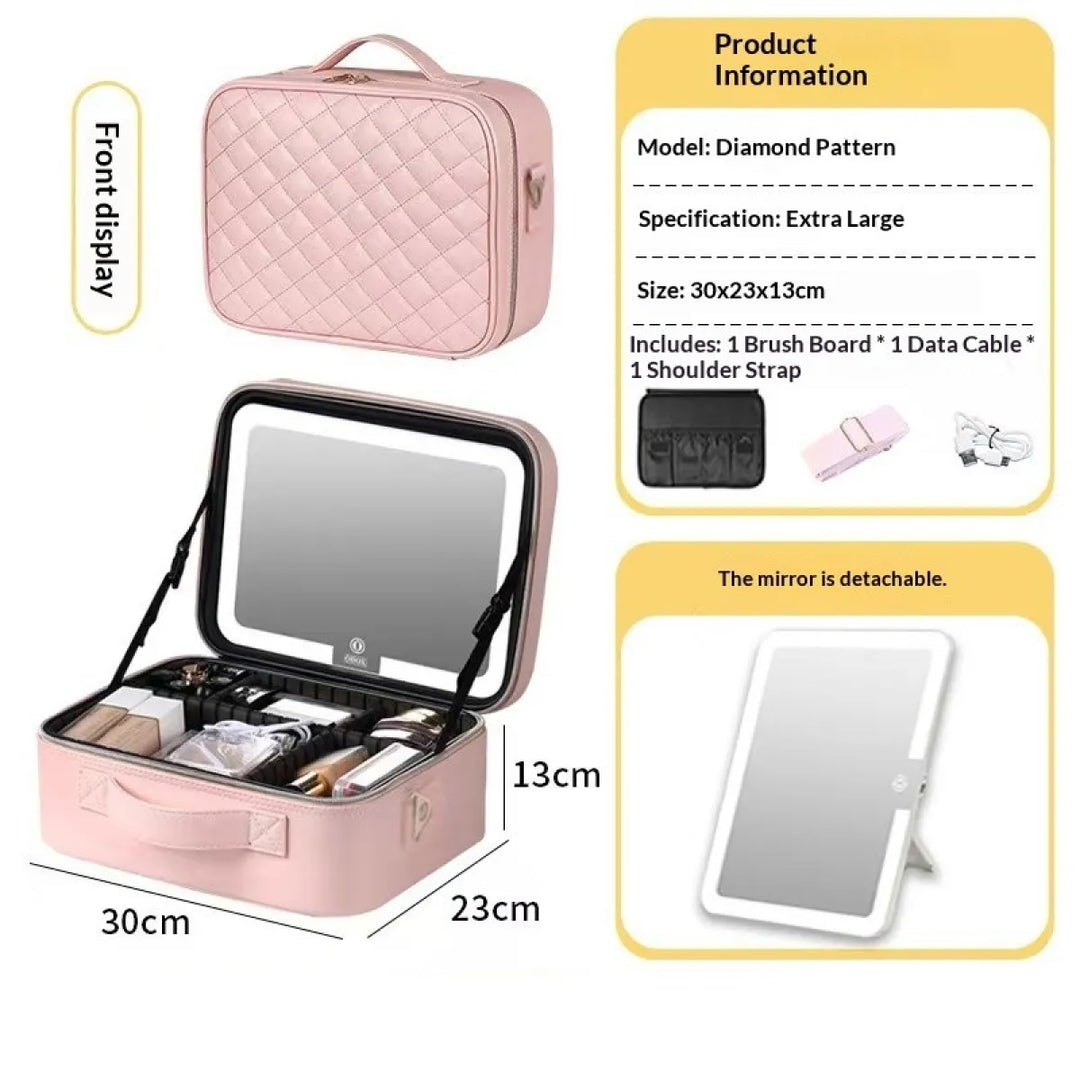 Portabelt Resemakeup-fodral med LED-spegel och Justerbart Ljus