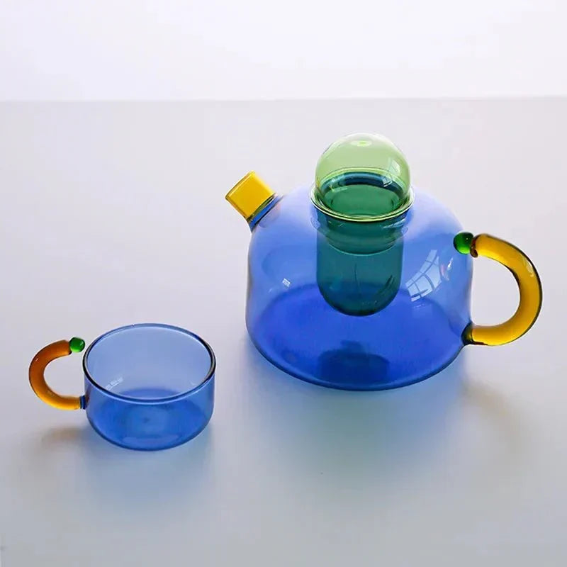 Kontrastfärgad Glasteapot Set – Stilig &amp; Värmebeständig Design