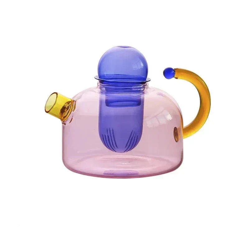 Kontrastfärgad Glasteapot Set – Stilig &amp; Värmebeständig Design