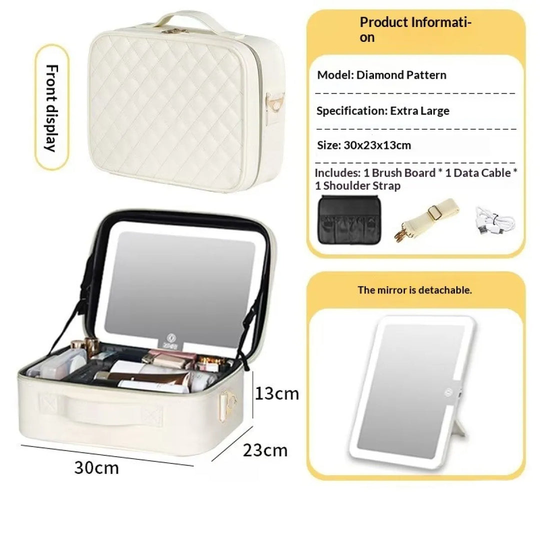 Portabelt Resemakeup-fodral med LED-spegel och Justerbart Ljus