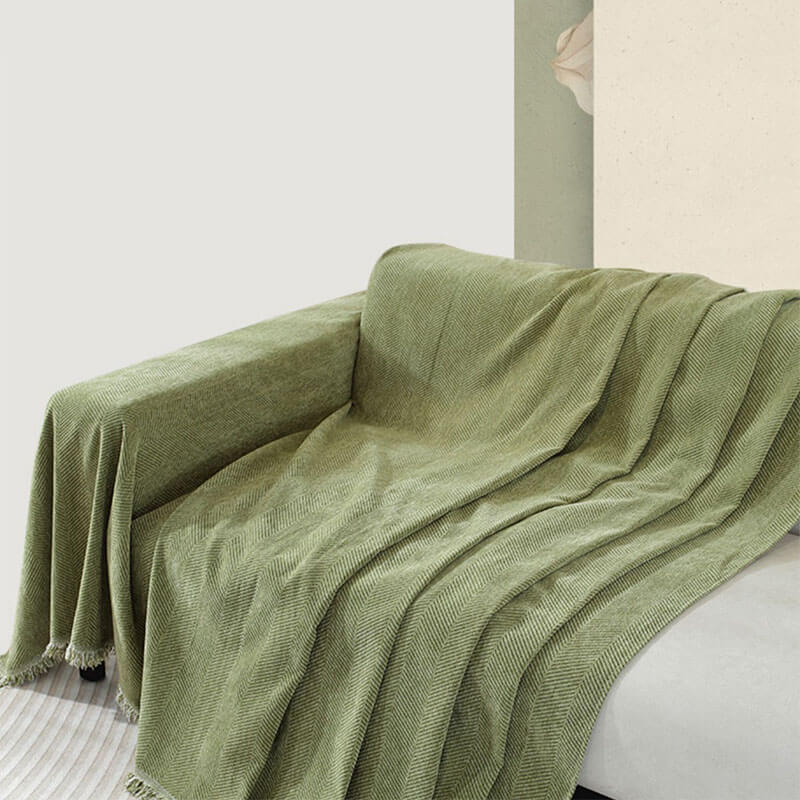 Chenille Sofföverdrag med Fiskbensdesign och Fransar