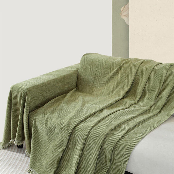 Chenille Sofföverdrag med Fiskbensdesign och Fransar