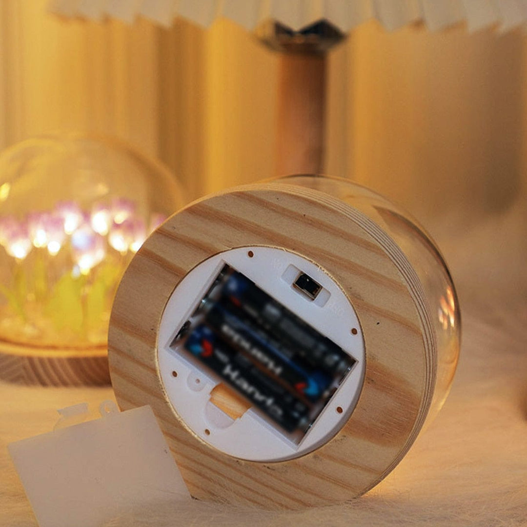 Tulpan Nattlampa LED på Batterier – Lugnt Trådlöst Ljus för Sovrum och Barnrum |