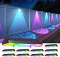 Solcellsstaketlampor utomhus varm vit & RGB skiftande solcellsdecklampor, LED solcellsbelysning för utomhus väggräcke terrass trappsteg trädgård bakgård