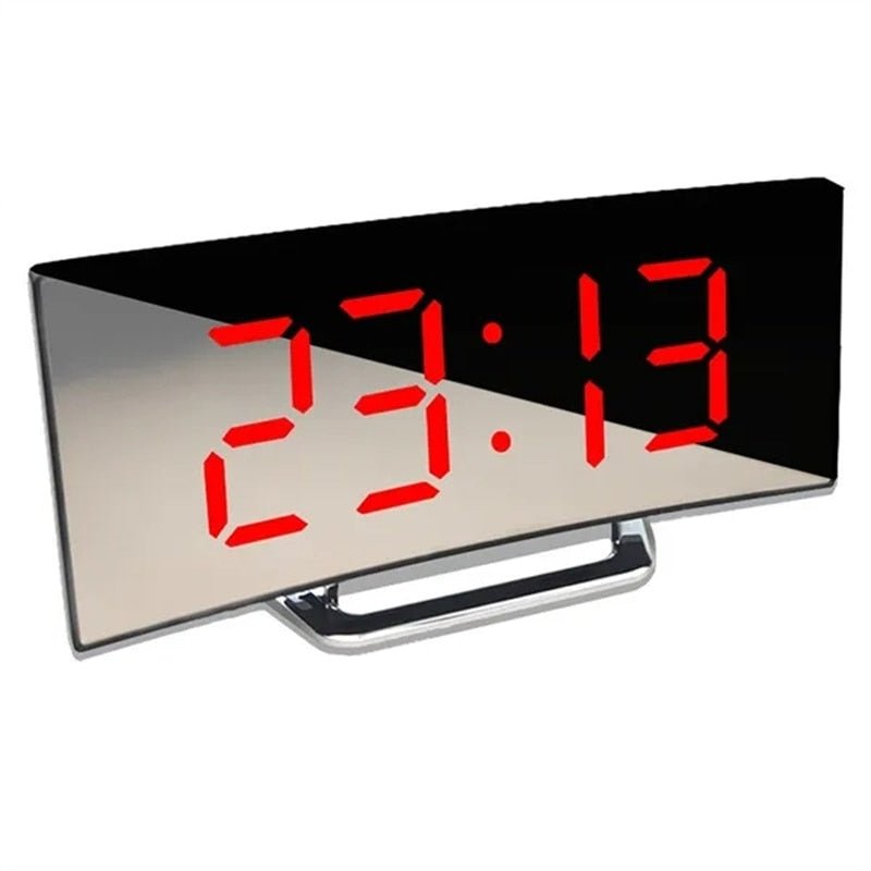 LED Digital Väckarklocka – Kurvad Spegeldisplay, Bordsur med Snooze-funktion, Elektronisk Bordsdisplay, Inredning för Sovrum och Vardagsrum