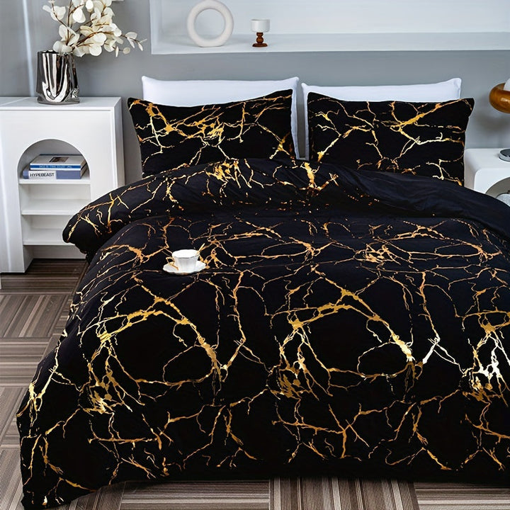 Marmortryck Lyx Duvet Täcke Set