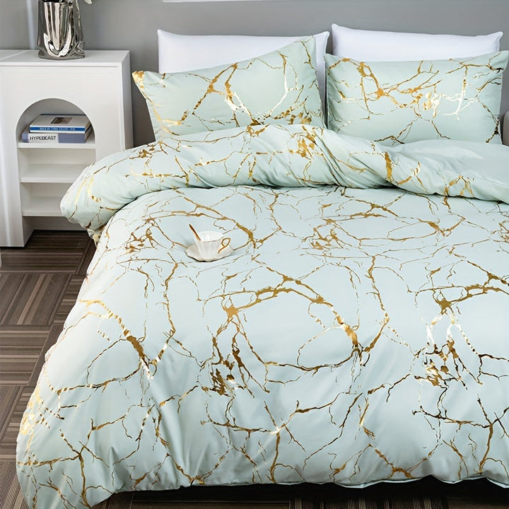 Marmortryck Lyx Duvet Täcke Set