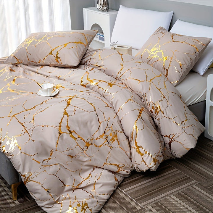 Marmortryck Lyx Duvet Täcke Set