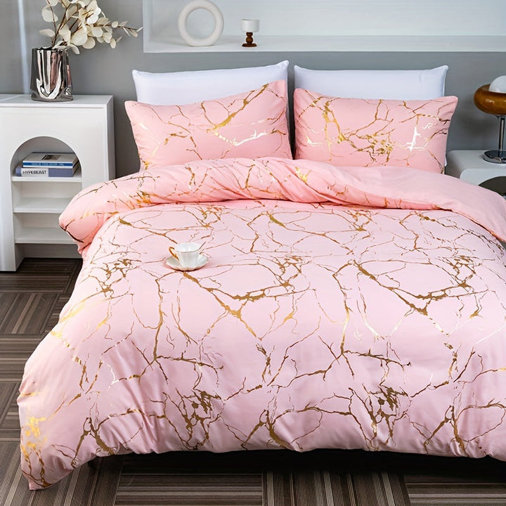 Marmortryck Lyx Duvet Täcke Set