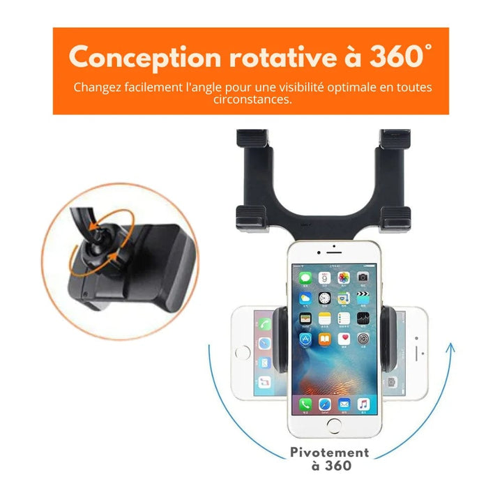 Roadview – Bakåtspegelsfäste för telefon med 360° rotation och teleskoparm