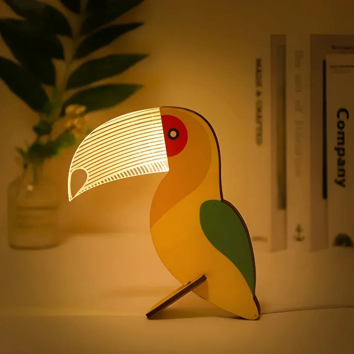 Lumimini Barnens Nattlampa Djurmotiv | Mjuk LED-ljus | USB-anslutning | Tillverkad av Akryl & Trä