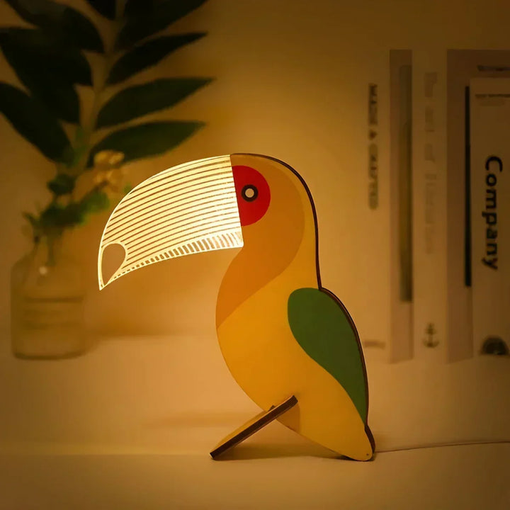 Lumimini Barnens Nattlampa Djurmotiv | Mjuk LED-ljus | USB-anslutning | Tillverkad av Akryl &amp; Trä